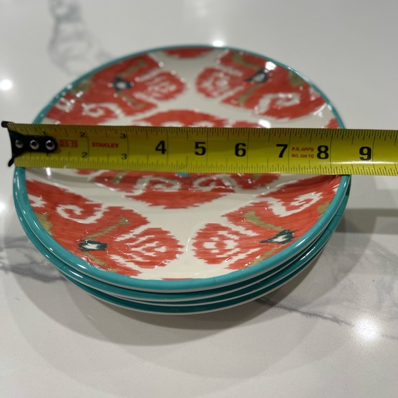 Williams Sonoma 8.5” melamine plates Schumacher Ikat pattern set of 4 - Picture 4 of 5